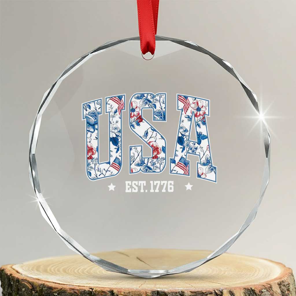Floral USA Crystal Glass Ornament Est 1776 Patriotic American Girl 4th of July TS10 Transparent Glass 3'' Circle Print Your Wear