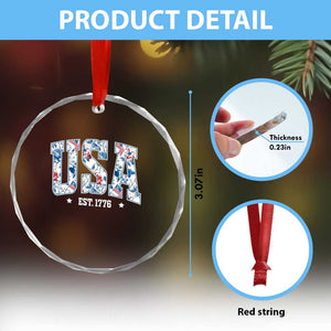 Floral USA Crystal Glass Ornament Est 1776 Patriotic American Girl 4th of July TS10 Print Your Wear