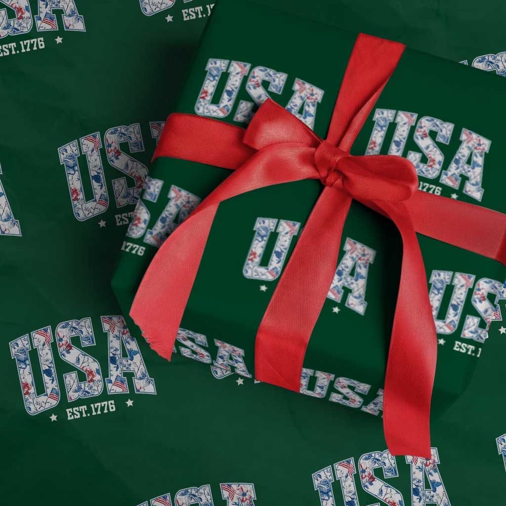 Floral USA Wrapping Paper Roll Est 1776 Patriotic American Girl 4th of July TS10 Green Print Your Wear