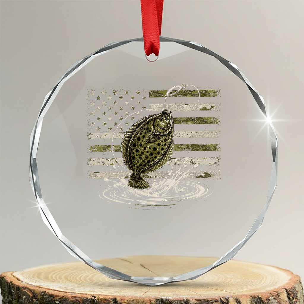 Flounder Fishing Camouflage American Flag Crystal Glass Ornament Patriotic Flatfish Angler Gift Saltwater Fishing Lovers TS10 Transparent Glass 3'' Circle Print Your Wear