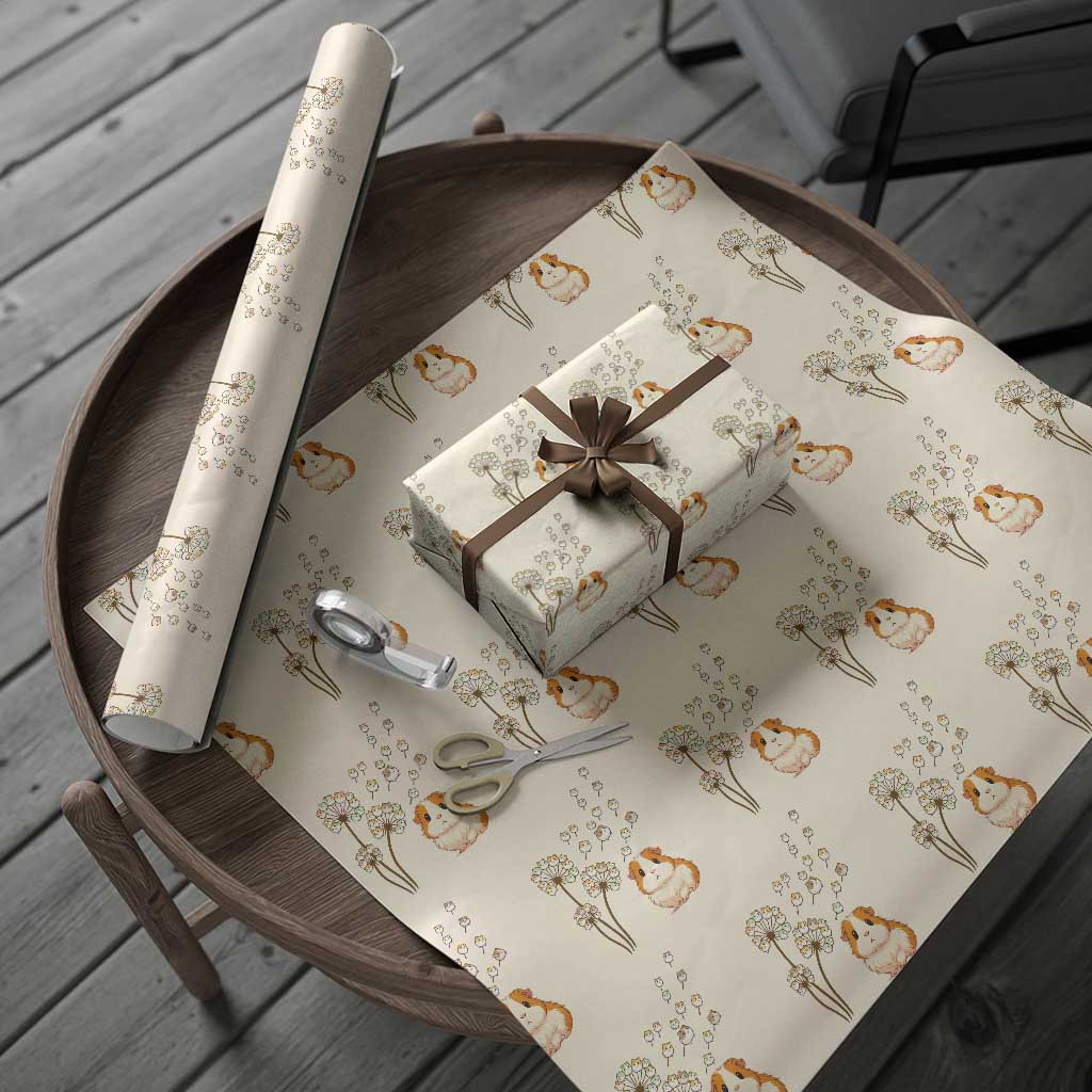 Flower Guinea Pig Dandelion Wrapping Paper Roll Funny Cavy Lover Gift TS12 Beige Print Your Wear