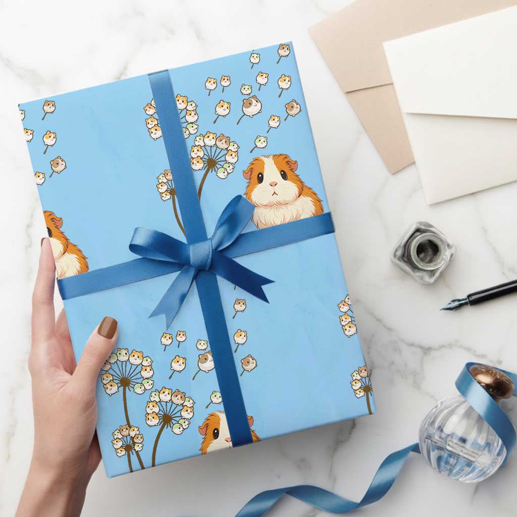 Flower Guinea Pig Dandelion Wrapping Paper Roll Funny Cavy Lover Gift TS12 Light Blue Print Your Wear