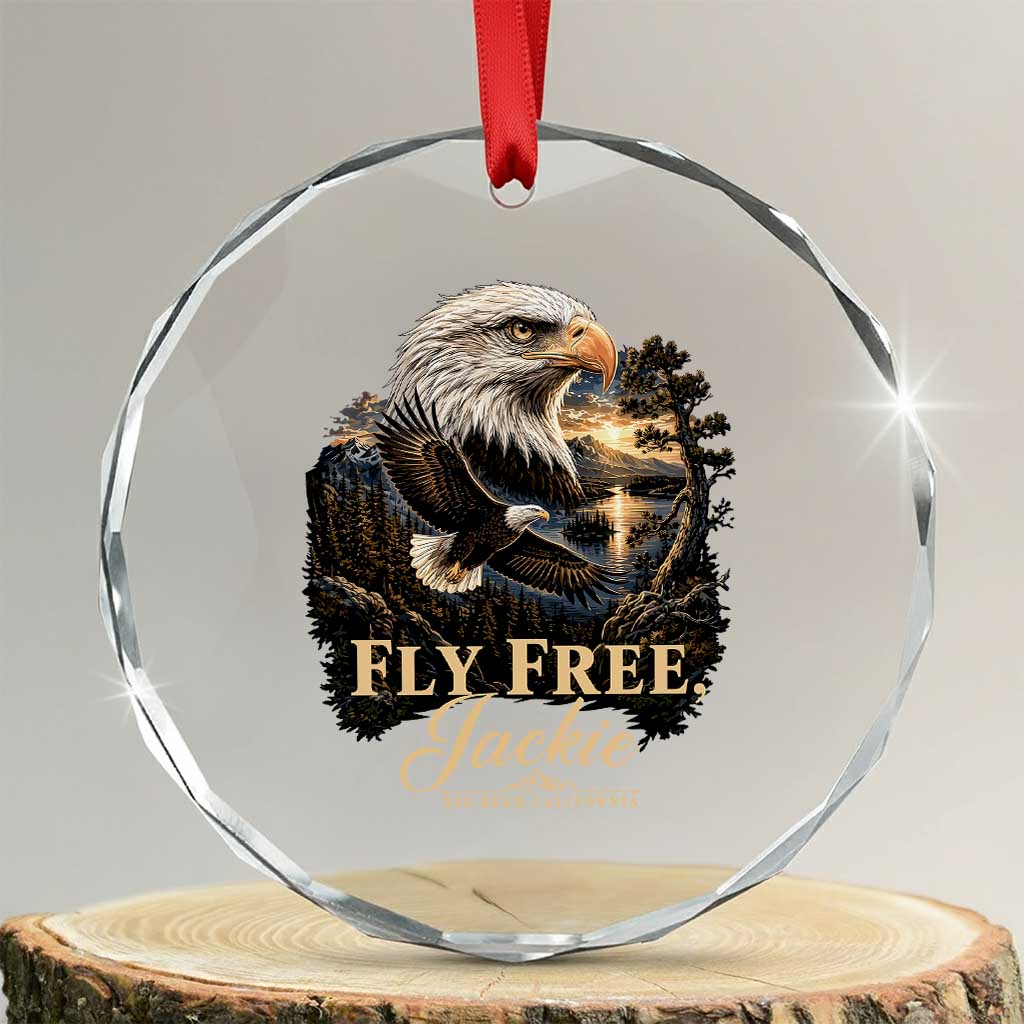 Fly Free Jackie Big Bear Bald Eagle Memorial Crystal Glass Ornament California Valley Sunset Forest Nature Graphic TS02 Transparent Glass 3'' Circle Print Your Wear