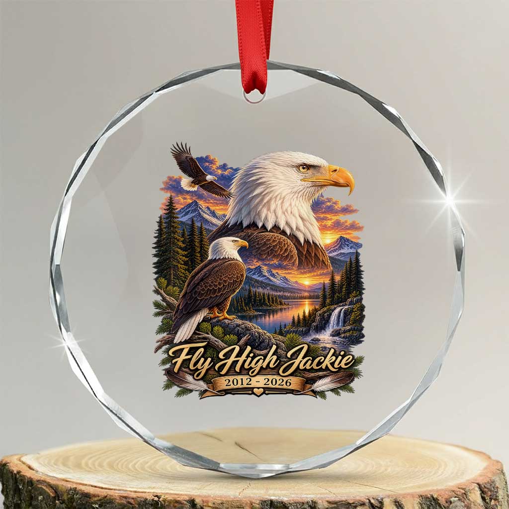 Fly High Jackie Bald Eagle Memorial Crystal Glass Ornament Scenic Mountain Sunset Lake Nature Graphic TS02 Transparent Glass 3'' Circle Print Your Wear