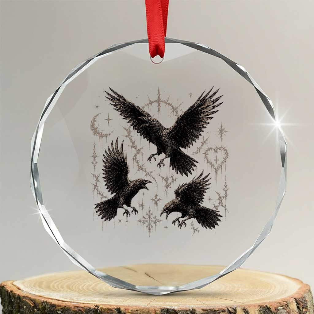 Flying Raven Crow Crystal Glass Ornament Black Bird Gothic Occult Cyber Y2K Dark Academia Ravens Graphic TS10 Transparent Glass 3'' Circle Print Your Wear