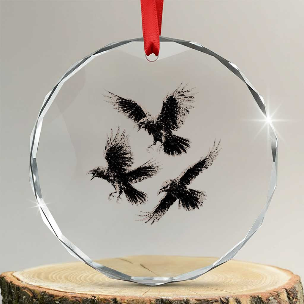 Flying Raven Crow Crystal Glass Ornament Vintage Dark Academia Gothic Black Bird Graphic TS10 Transparent Glass 3'' Circle Print Your Wear