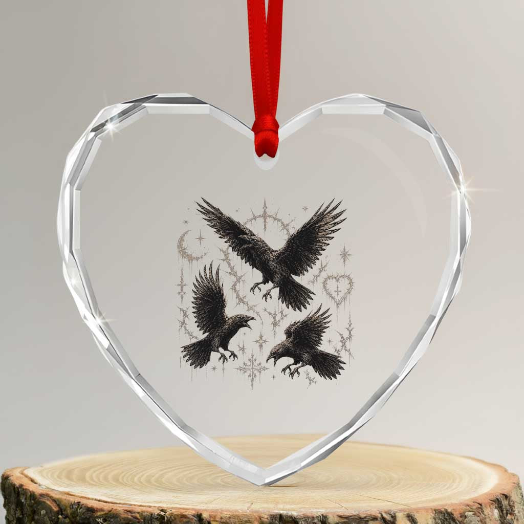 Flying Raven Crow Heart Crystal Glass Ornament Black Bird Gothic Occult Cyber Y2K Dark Academia Ravens Graphic