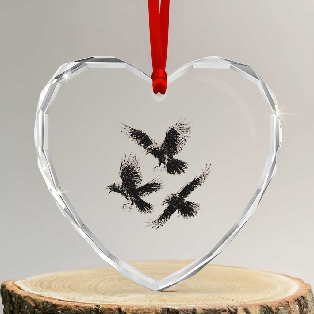 Flying Raven Crow Heart Crystal Glass Ornament Vintage Dark Academia Gothic Black Bird Graphic TS10 Transparent Glass 3'' Heart Print Your Wear