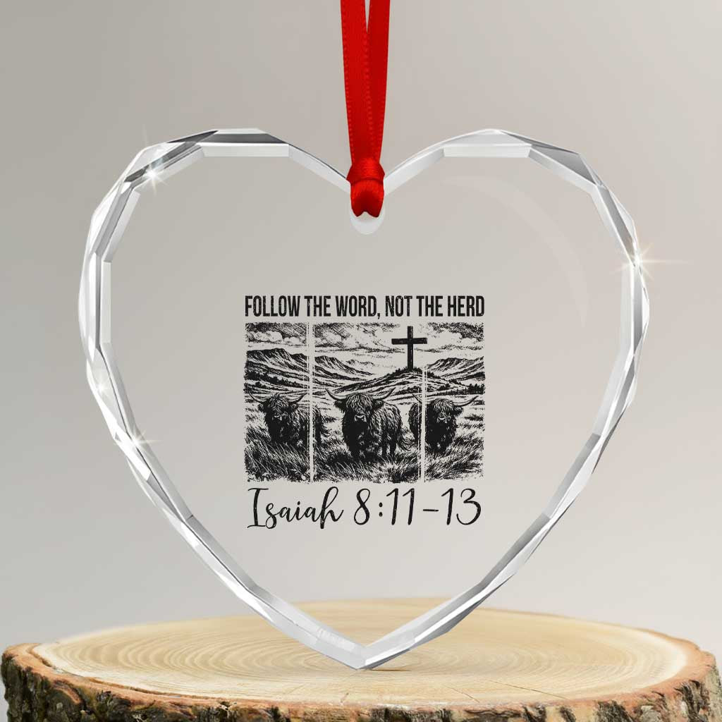Follow the Word Not The Herd Heart Crystal Glass Ornament Vintage Bible Verse Christian Country Highland Cow Boho TS10 Transparent Glass 3'' Heart Print Your Wear
