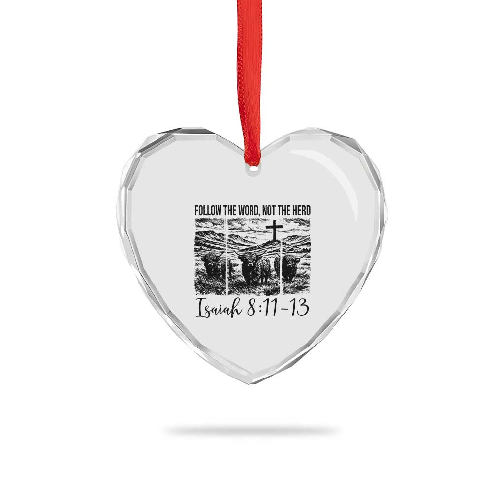 Follow the Word Not The Herd Heart Crystal Glass Ornament Vintage Bible Verse Christian Country Highland Cow Boho TS10 Print Your Wear