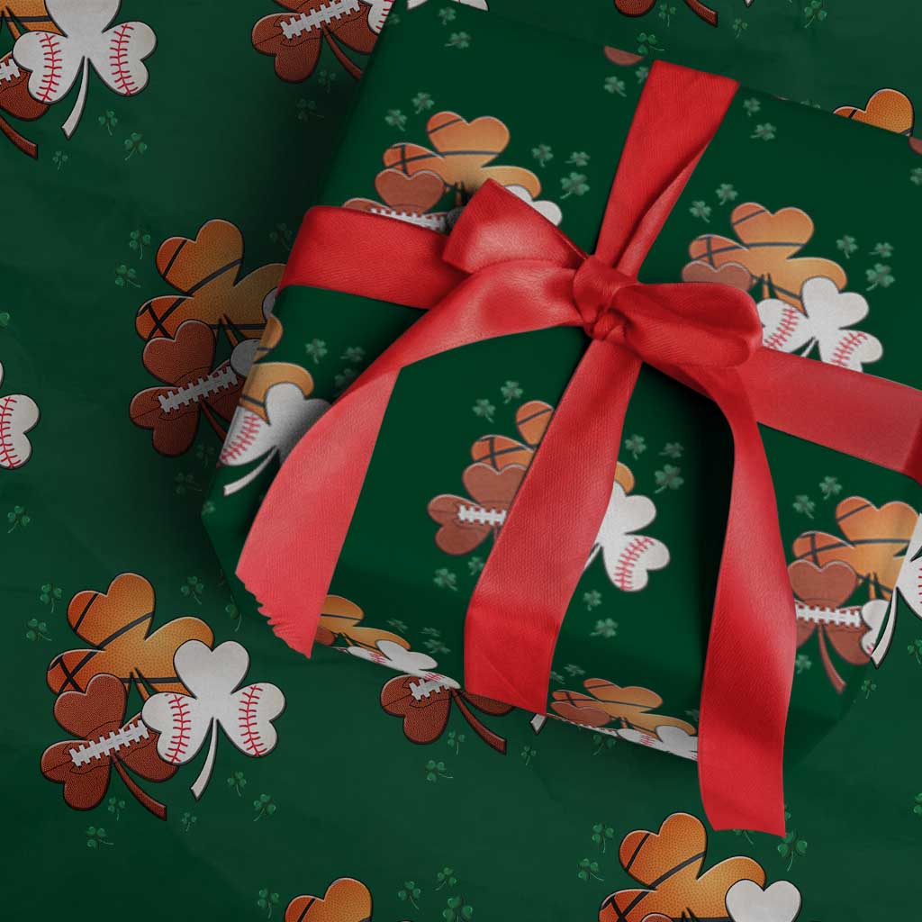 Football Basketball Baseball Shamrock Wrapping Paper Roll Happy St Patricks Day Sport Lover TS02 Green Print Your Wear