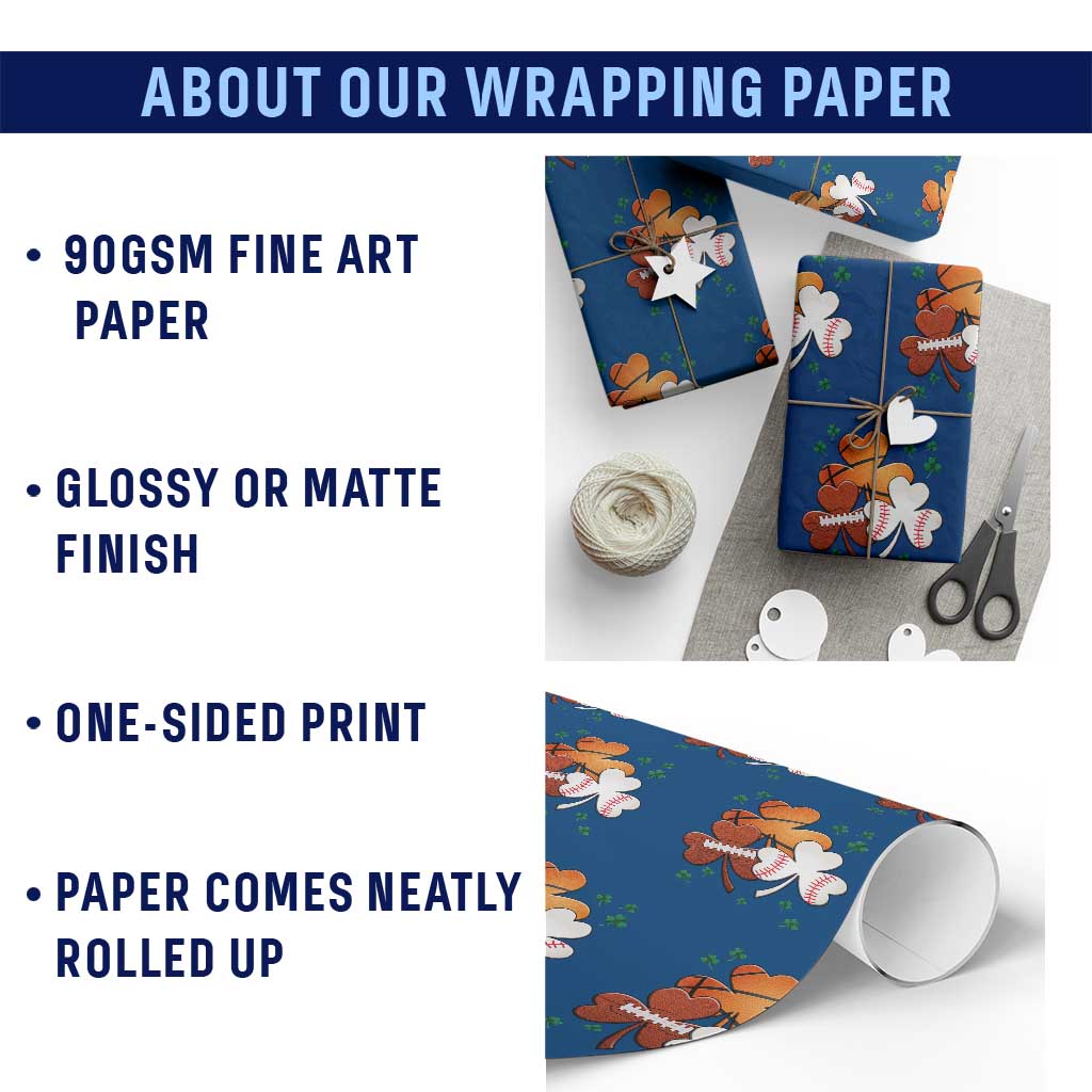 Football Basketball Baseball Shamrock Wrapping Paper Roll Happy St Patricks Day Sport Lover TS02 Print Your Wear