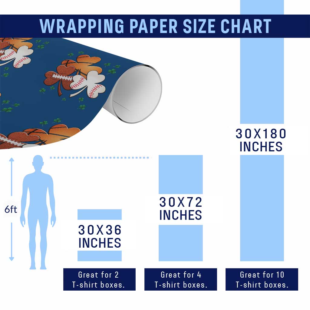 Football Basketball Baseball Shamrock Wrapping Paper Roll Happy St Patricks Day Sport Lover TS02 Print Your Wear