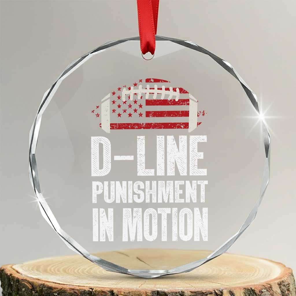 Football Defensive Lineman Crystal Glass Ornament D Line Punishment In Motion American Flag - Print Your Wear