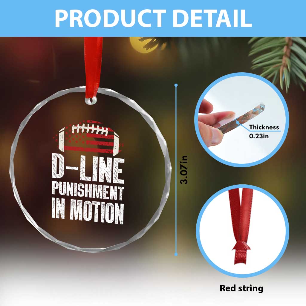 Football Defensive Lineman Crystal Glass Ornament D Line Punishment In Motion American Flag TS10 Print Your Wear