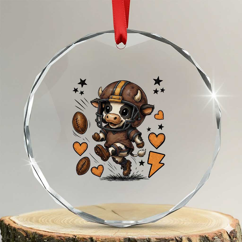 Football Lover Crystal Glass Ornament Cute Dairy Cow Playing Football TS12 Transparent Glass 3'' Circle Print Your Wear