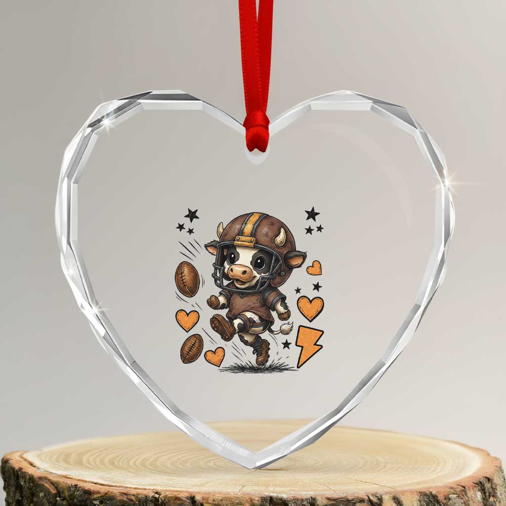 Football Lover Heart Crystal Glass Ornament Cute Dairy Cow Playing Football TS12 Transparent Glass 3'' Heart Print Your Wear