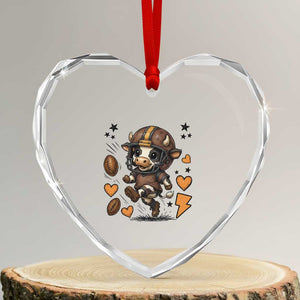 Football Lover Heart Crystal Glass Ornament Cute Dairy Cow Playing Football TS12 Transparent Glass 3'' Heart Print Your Wear