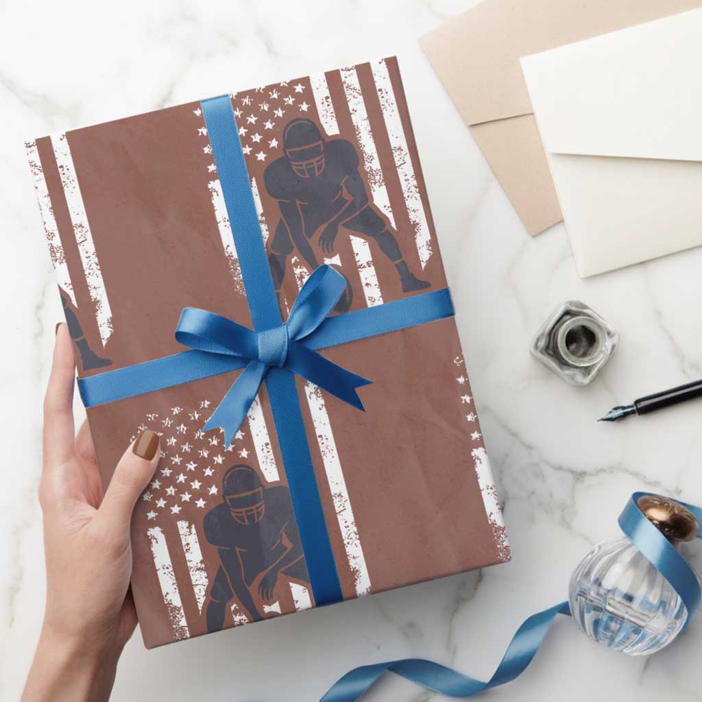 Football Player American Flag Wrapping Paper Roll Cool Distressed Vintage Patriotic TS10 Mocha Print Your Wear