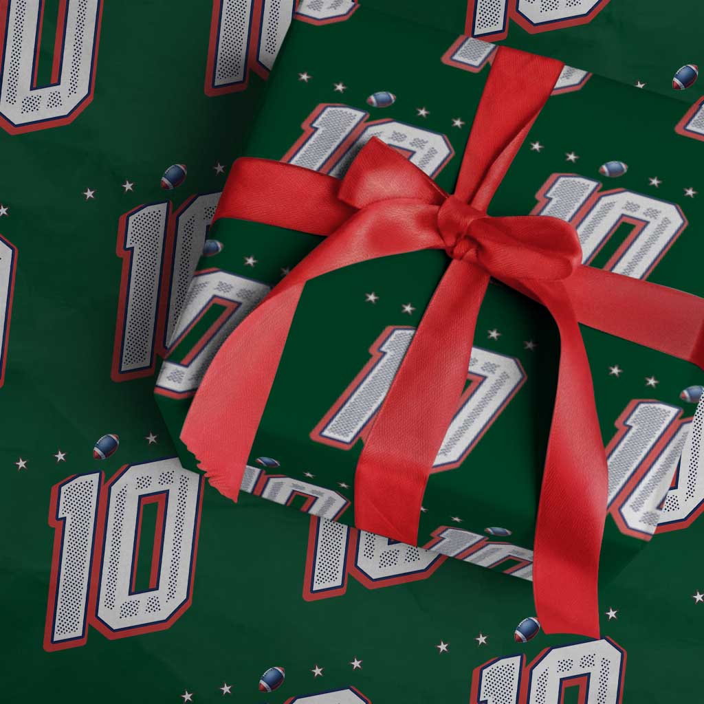 Football Quarterback Number 10 Wrapping Paper Roll Sport Lover Gift For NEF TS12 Green Print Your Wear