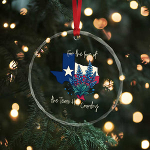 For the Love of the Texas Hill Country Crystal Glass Ornament Bluebonnet Floral Patriotic Flag TS02 Print Your Wear