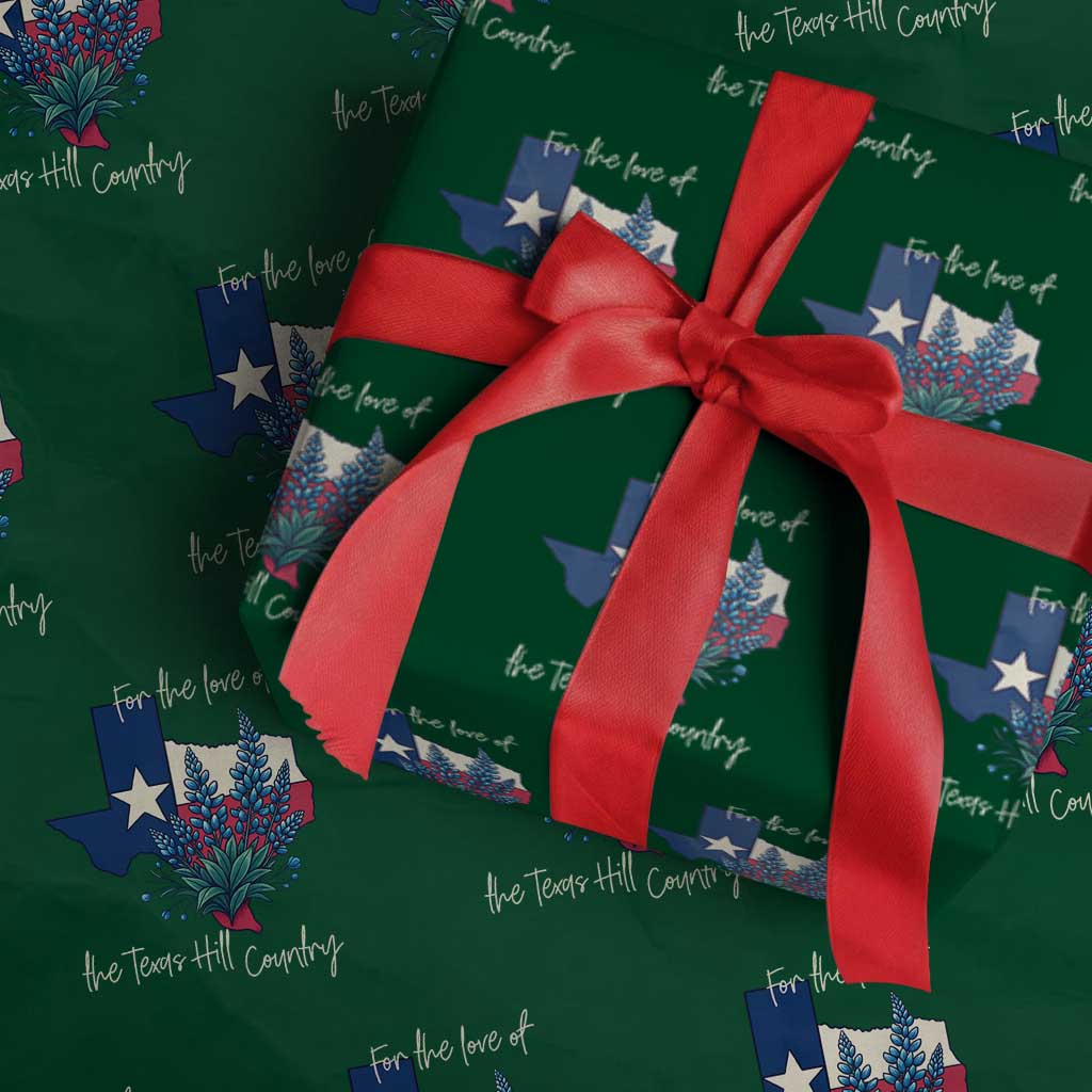 For the Love of the Texas Hill Country Wrapping Paper Roll Bluebonnet Floral Patriotic Flag TS02 Green Print Your Wear