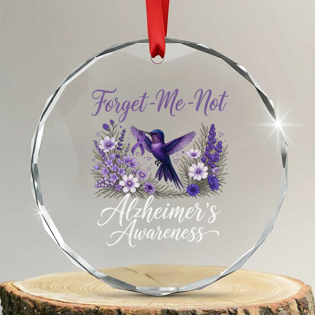 Forget Me Not Alzheimers Awareness Crystal Glass Ornament Hummingbird Purple Ribbon Floral TS12 Transparent Glass 3'' Circle Print Your Wear
