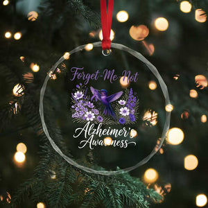 Forget Me Not Alzheimers Awareness Crystal Glass Ornament Hummingbird Purple Ribbon Floral