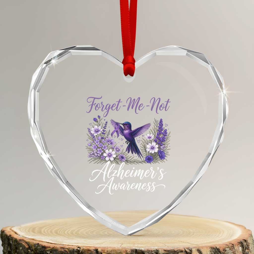 Forget Me Not Alzheimers Awareness Heart Crystal Glass Ornament Hummingbird Purple Ribbon Floral TS12 Transparent Glass 3'' Heart Print Your Wear