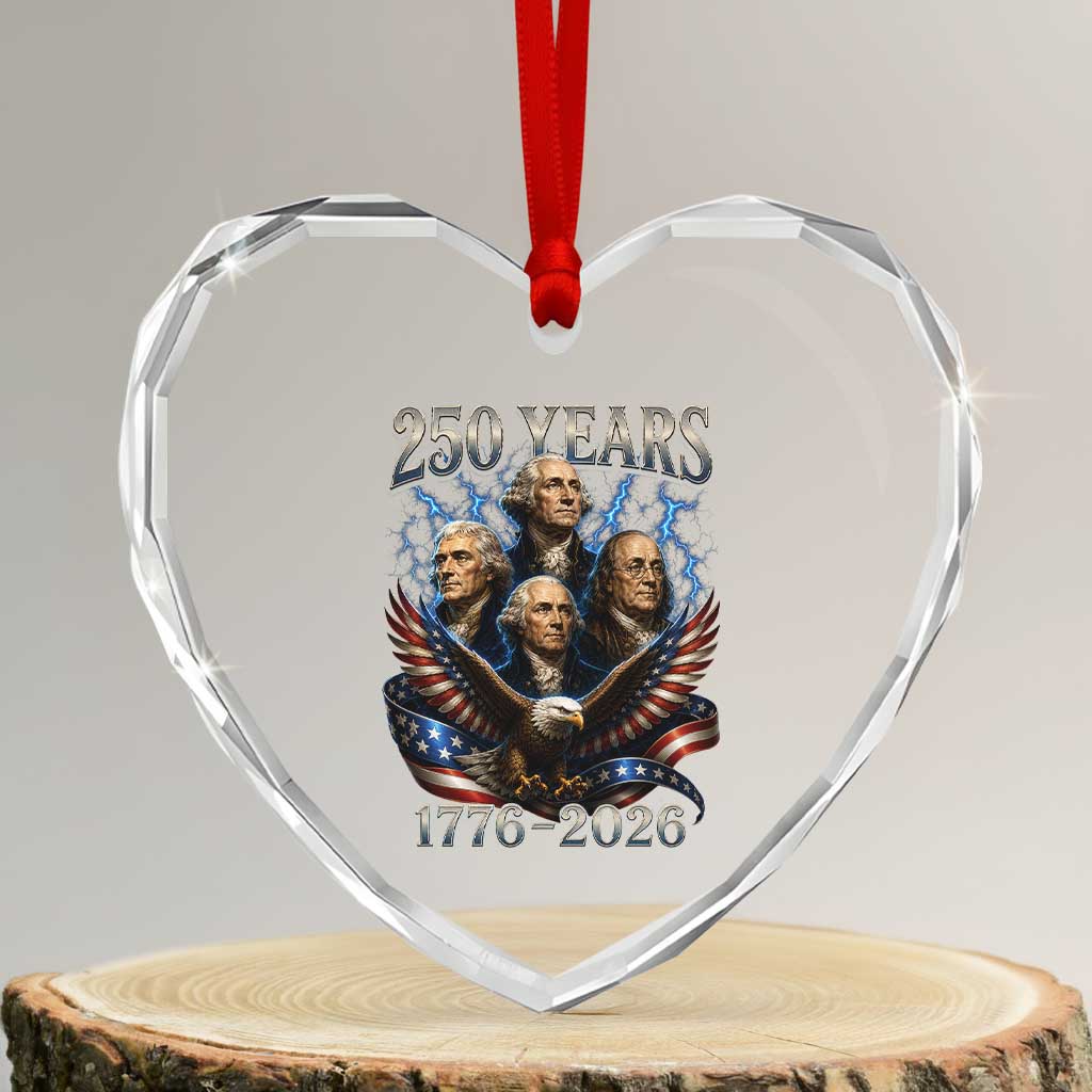 Founding Fathers USA 250th Anniversary Heart Crystal Glass Ornament Vintage 250 Years 1776 2026 Patriotic Eagle American Flag