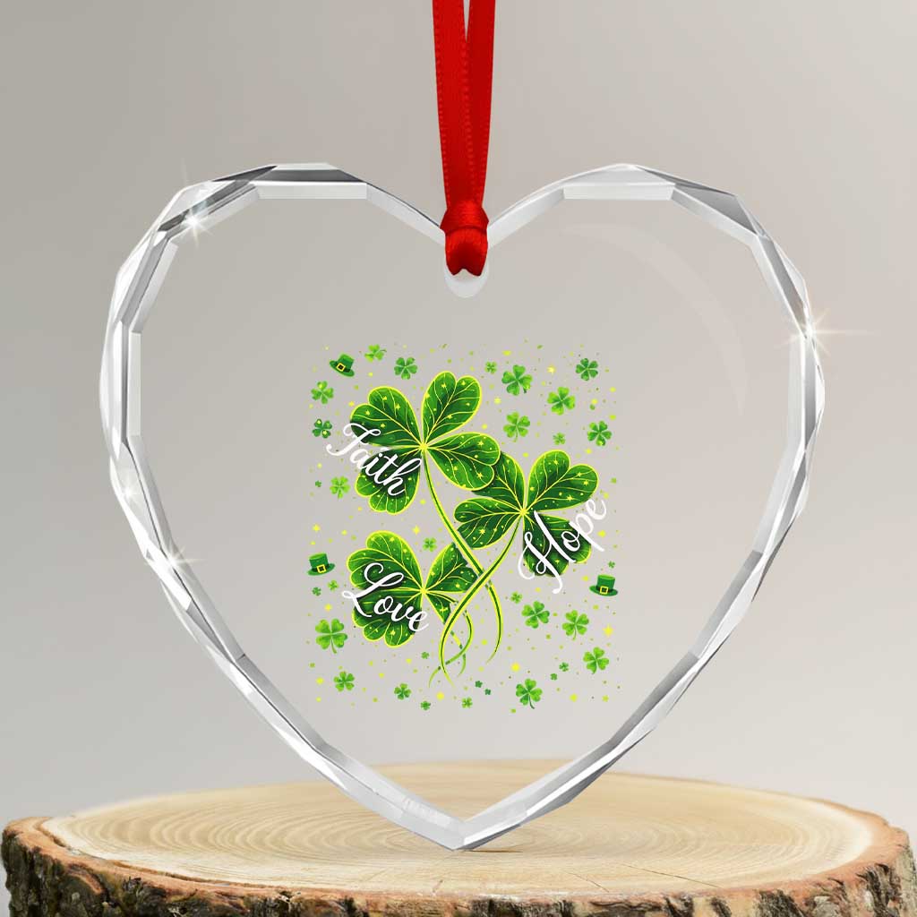 Four Leaf Clover Christian Heart Crystal Glass Ornament Irish Lucky Shamrock Faith Hope Love Religious TS10 Transparent Glass 3'' Heart Print Your Wear