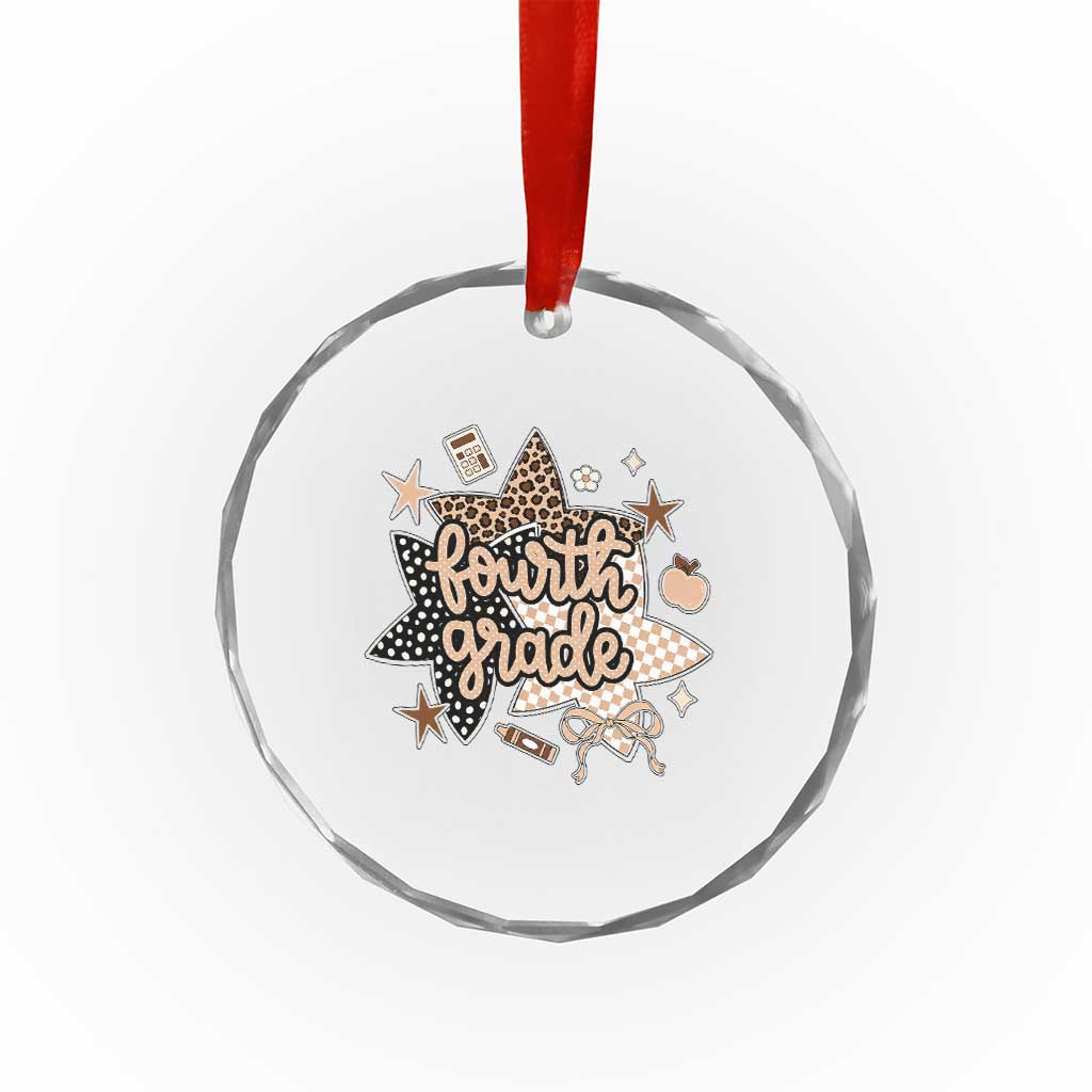 Fourth Grade Leopard Checkered Star Coquette Crystal Glass Ornament Cute 4th Grade Girl Back to School Gift