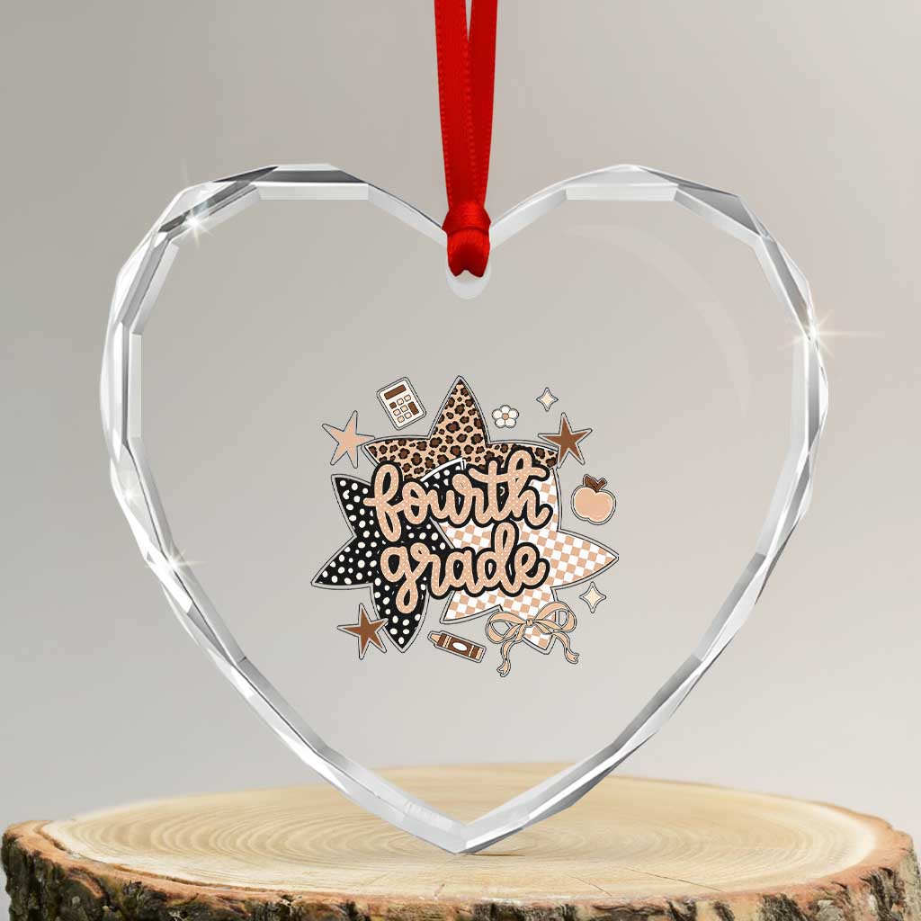 Fourth Grade Leopard Checkered Star Coquette Heart Crystal Glass Ornament Cute 4th Grade Girl Back to School Gift TS02 Transparent Glass 3'' Heart Print Your Wear