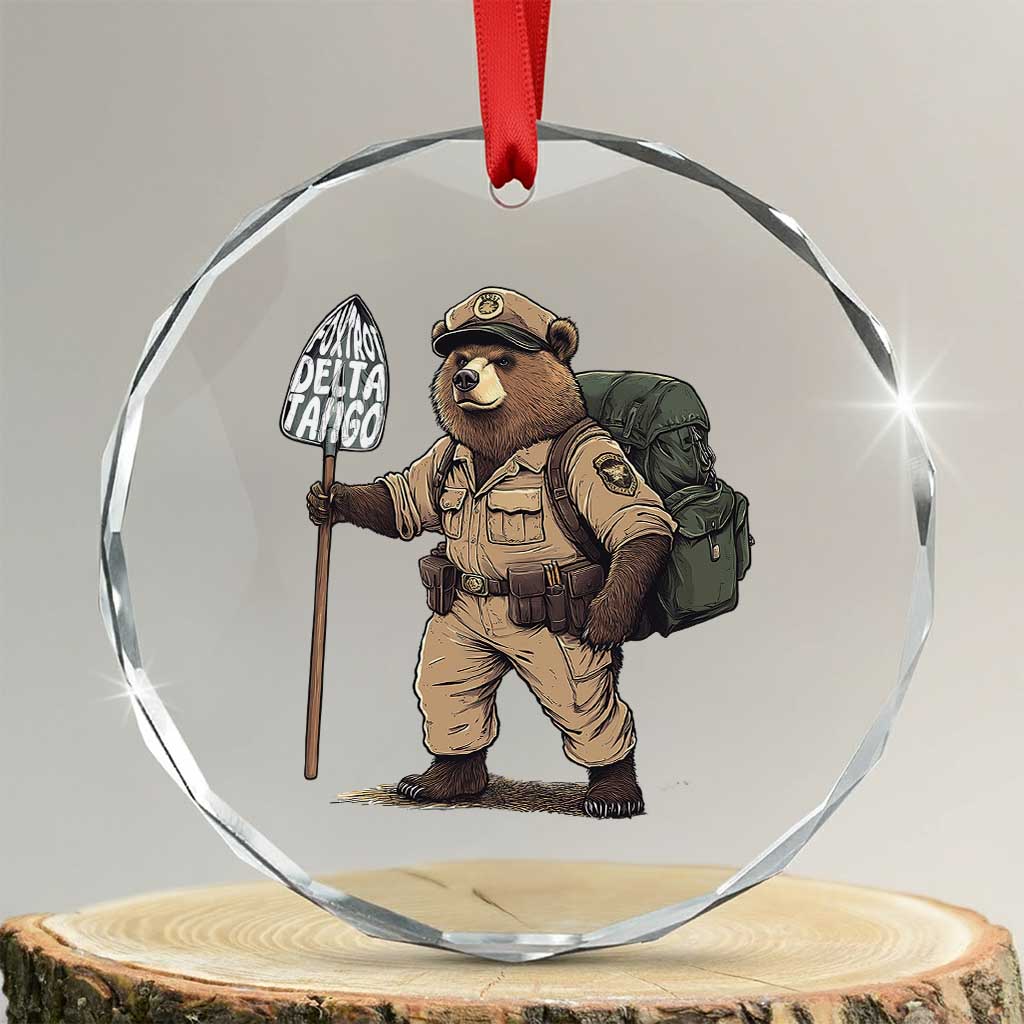 Foxtrot Delta Tango Resist Bear Crystal Glass Ornament - Print Your Wear