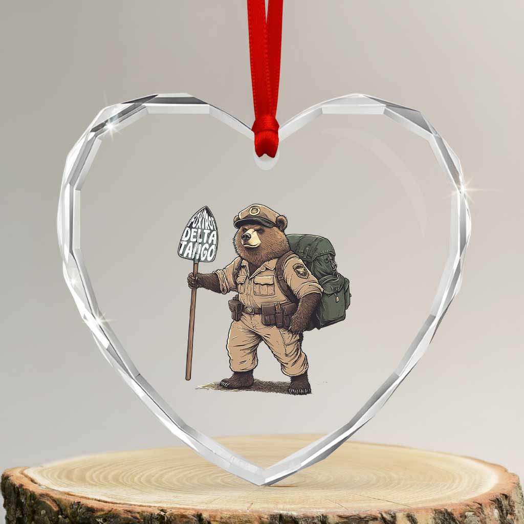 Foxtrot Delta Tango Resist Bear Heart Crystal Glass Ornament TS02 Transparent Glass 3'' Heart Print Your Wear