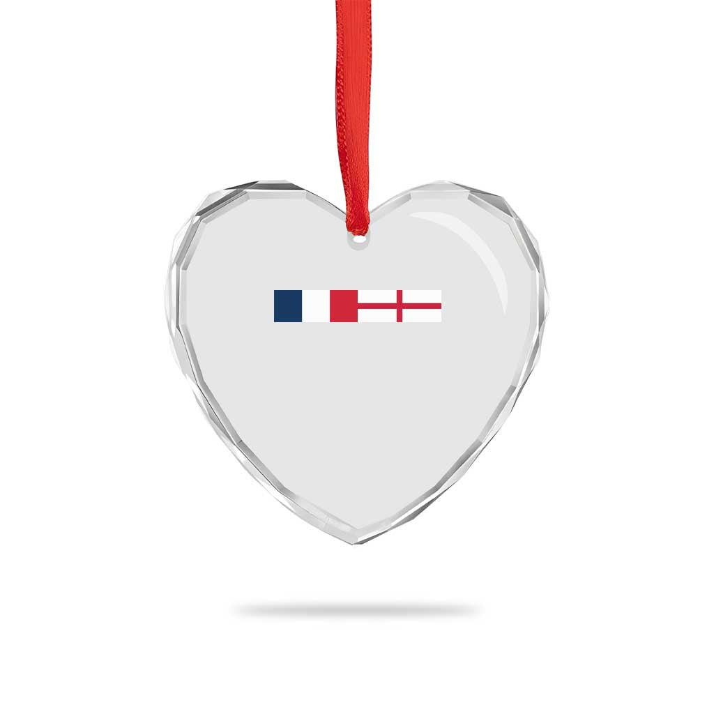 France England Dual Flag Graphic Heart Crystal Glass Ornament Anglo English French Heritage Mixed Roots Pride Match Day TS02 Print Your Wear