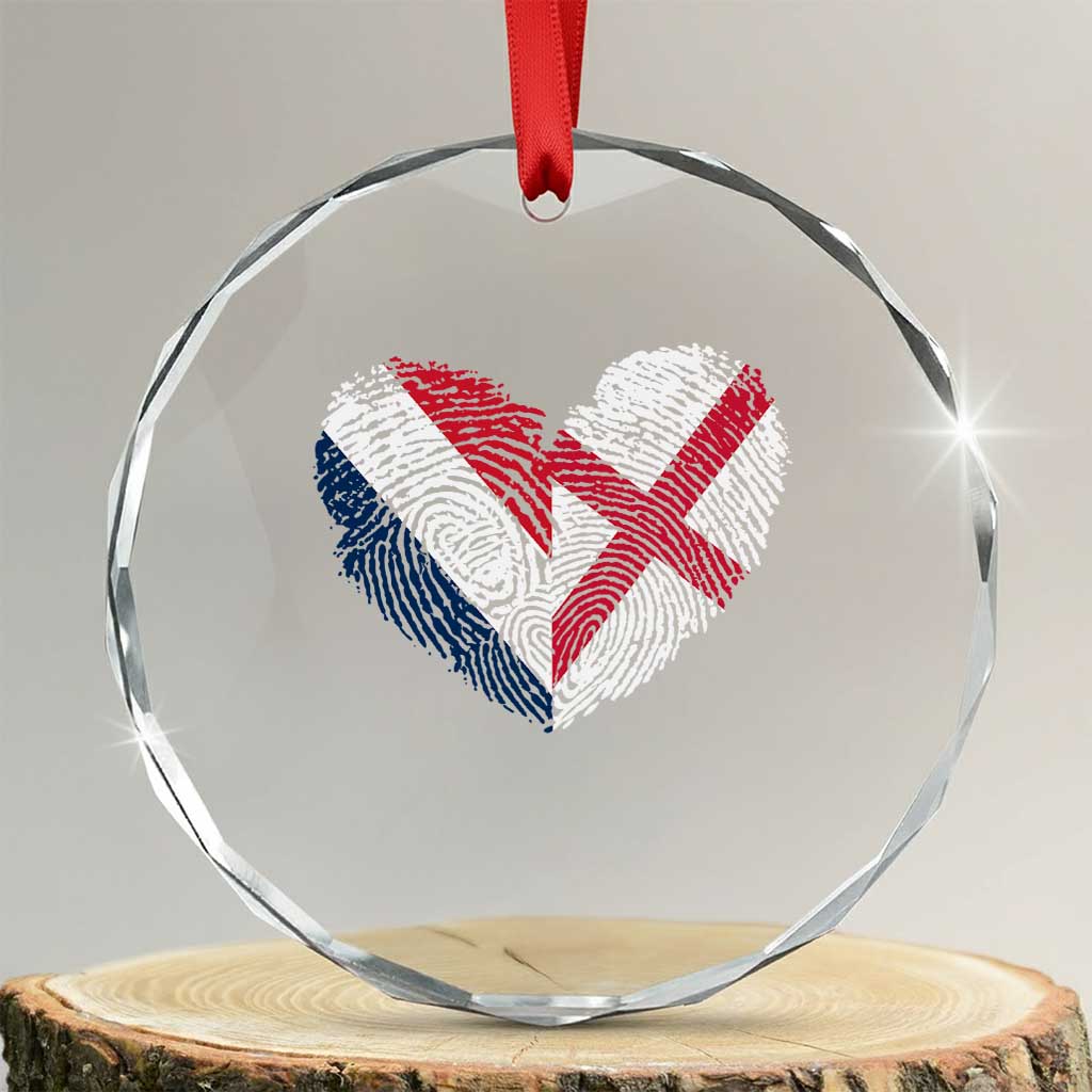 France England Flag Fingerprint Heart DNA Graphic Crystal Glass Ornament Proud Anglo English French Ancestry Love Identity TS02 Transparent Glass 3'' Circle Print Your Wear
