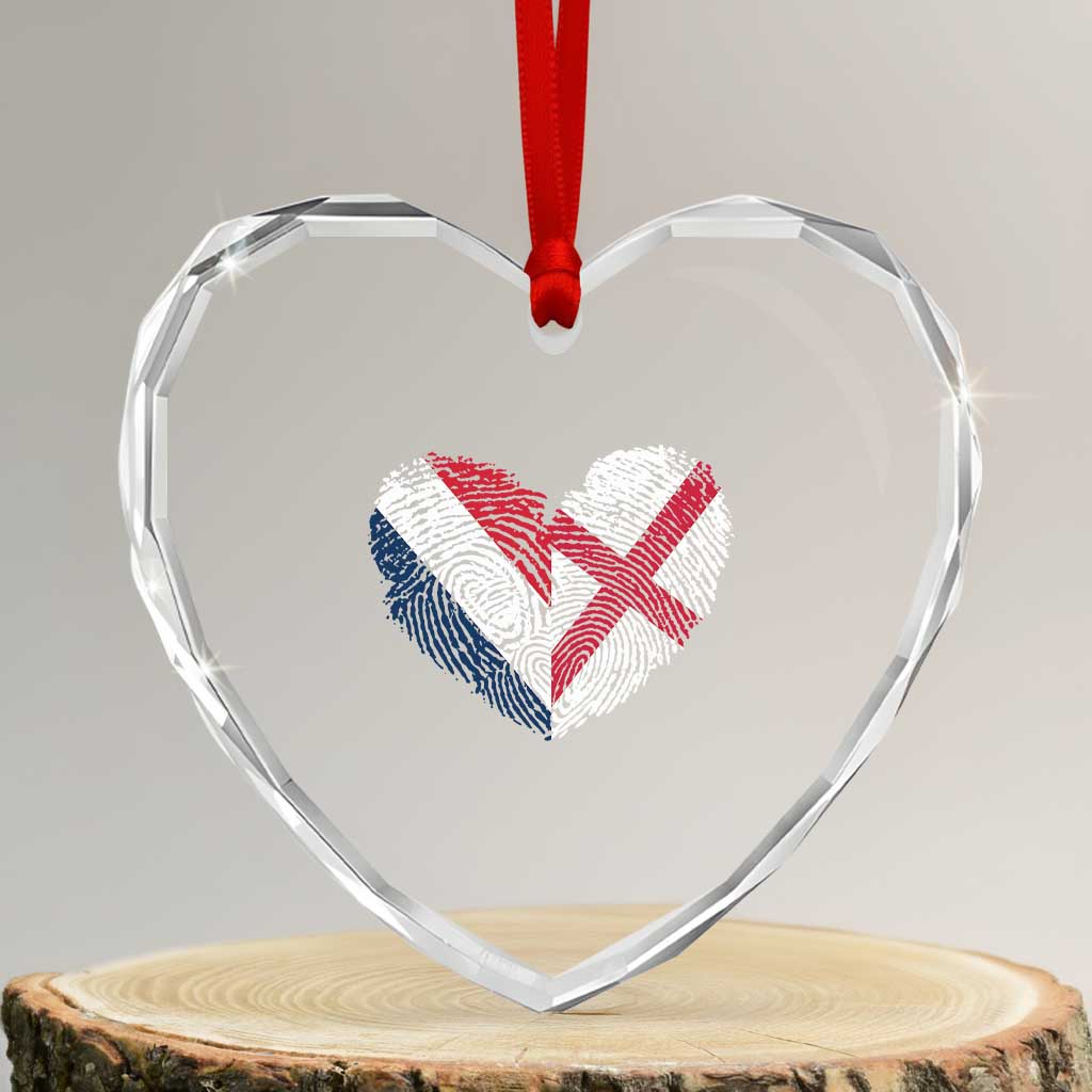 France England Flag Fingerprint Heart DNA Graphic Heart Crystal Glass Ornament Proud Anglo English French Ancestry Love Identity TS02 Transparent Glass 3'' Heart Print Your Wear