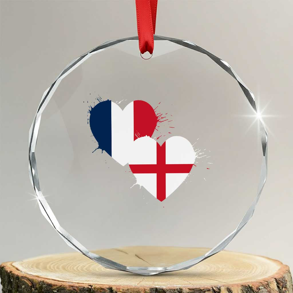 France England Flag Hearts Splatter Graphic Crystal Glass Ornament Anglo English French Heritage Love Unity TS02 Transparent Glass 3'' Circle Print Your Wear
