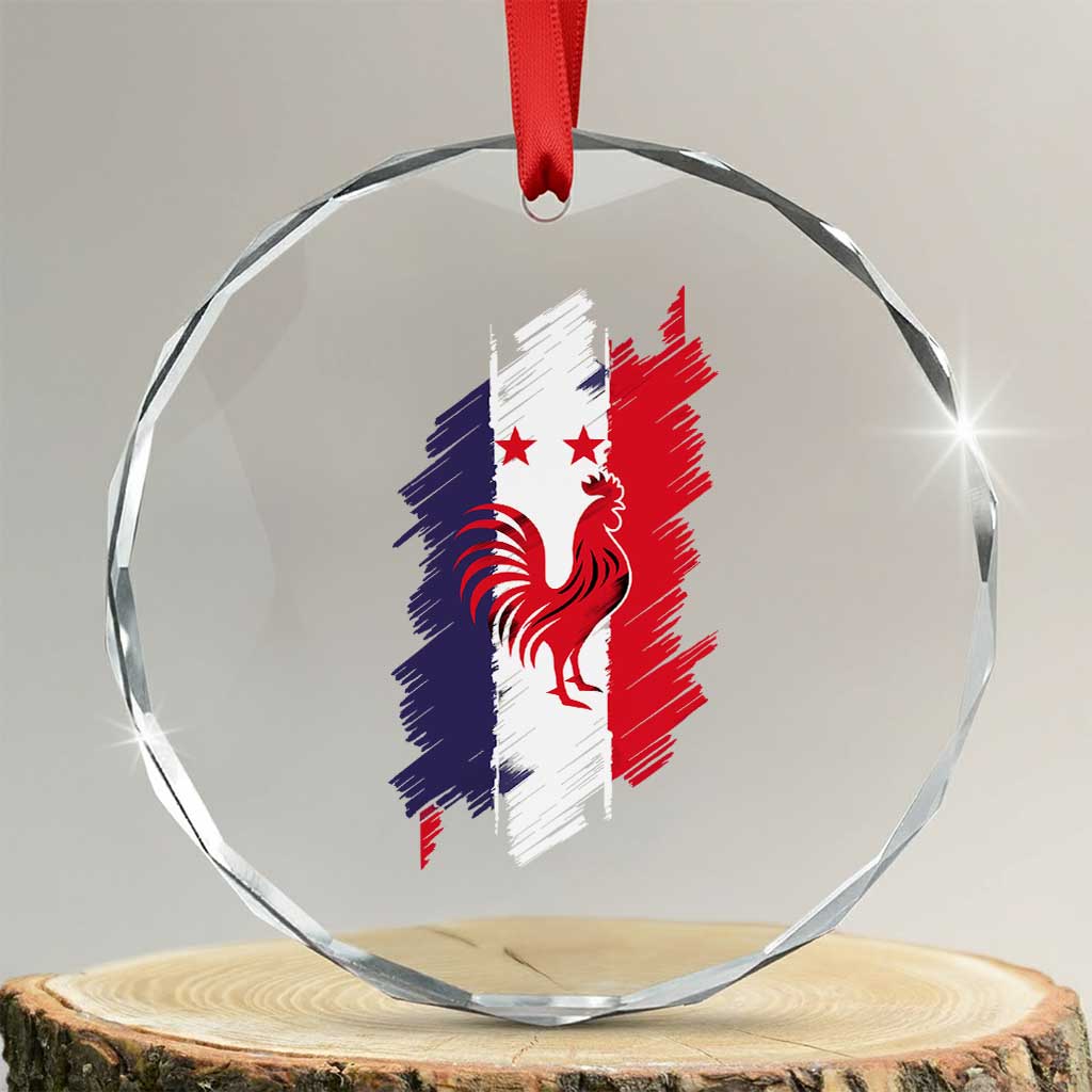 France Gallic Rooster Football Two Stars Brushstroke French Flag Graphic Crystal Glass Ornament TS11 Transparent Glass 3'' Circle Print Your Wear