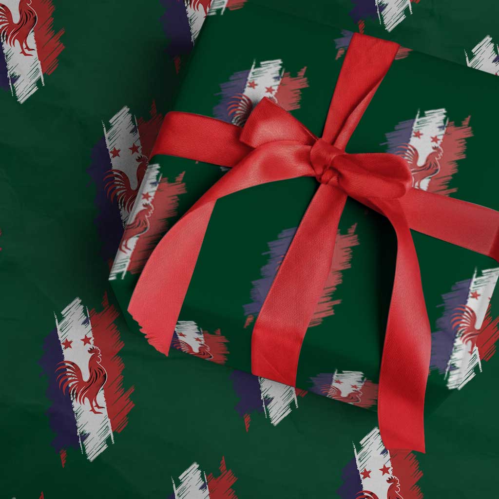 France Gallic Rooster Football Two Stars Brushstroke French Flag Graphic Wrapping Paper Roll TS11 Green Print Your Wear