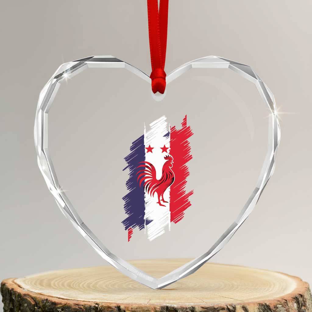France Gallic Rooster Football Two Stars Brushstroke French Flag Graphic Heart Crystal Glass Ornament TS11 Transparent Glass 3'' Heart Print Your Wear