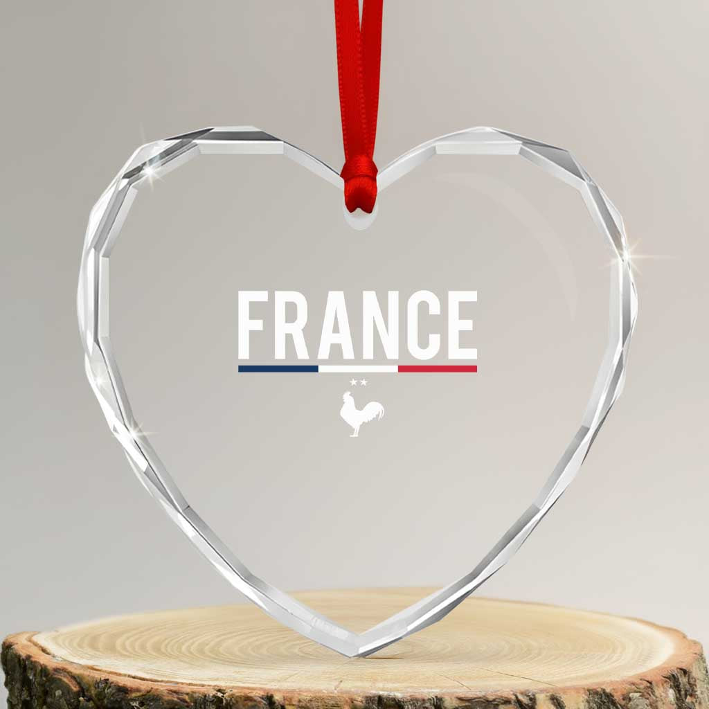 France Gallic Rooster Sports Throwback Design Vintage French Flag Heart Crystal Glass Ornament
