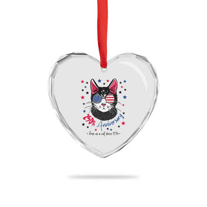 Free As A Cat Since 1776 Funny Patriotic Heart Crystal Glass Ornament Cool American Flag Sunglasses Cat 250th Anniversary Semiquincentennial