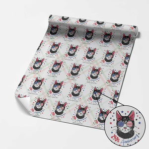 Free As A Cat Since 1776 Funny Patriotic Wrapping Paper Roll Cool American Flag Sunglasses Cat 250th Anniversary Semiquincentennial