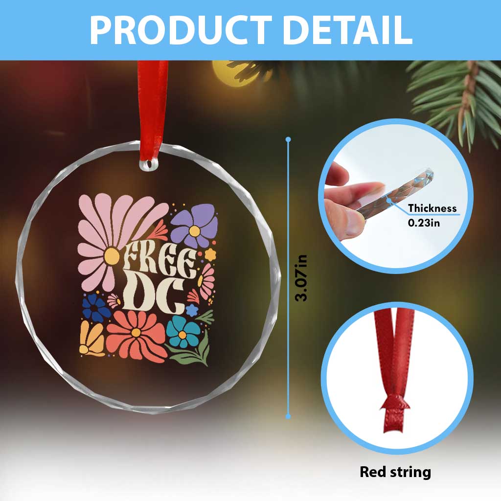 Free DC Subtle Groovy Floral Crystal Glass Ornament Washington D.C. Rights Retro Hippie Style TS02 Print Your Wear
