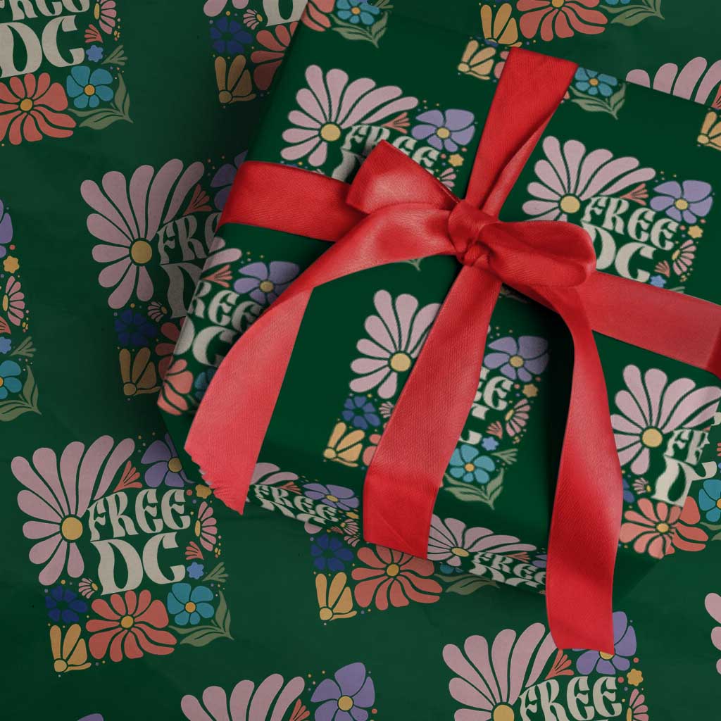 Free DC Subtle Groovy Floral Wrapping Paper Roll Washington D.C. Rights Retro Hippie Style TS02 Green Print Your Wear