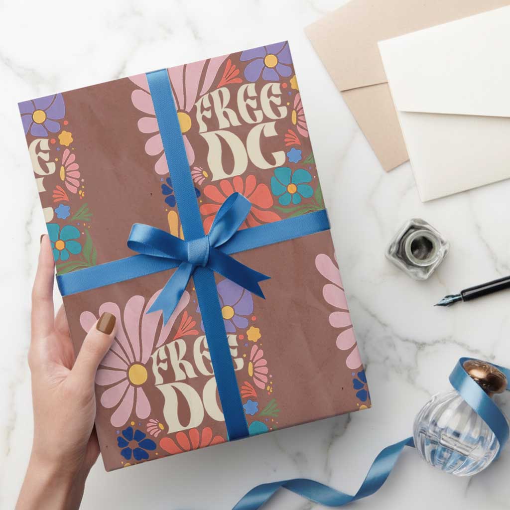 Free DC Subtle Groovy Floral Wrapping Paper Roll Washington D.C. Rights Retro Hippie Style TS02 Mocha Print Your Wear