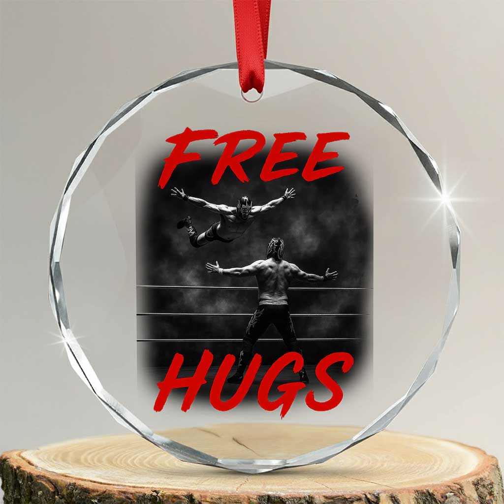 Free Hugs Wrestling Crystal Glass Ornament Funny Luchador Mexican Wrestler TS10 Transparent Glass 3'' Circle Print Your Wear