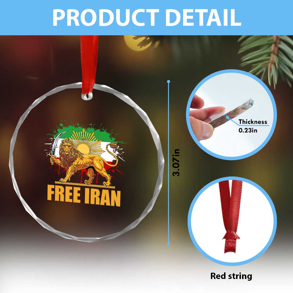 Free Iran Crystal Glass Ornament Iran Flag Lion And Sun Persian Pride Iranian Protests TS11 Print Your Wear